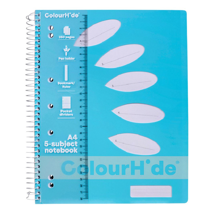 Colourhide A4 5 Subject Notebook 250 Page Assorted