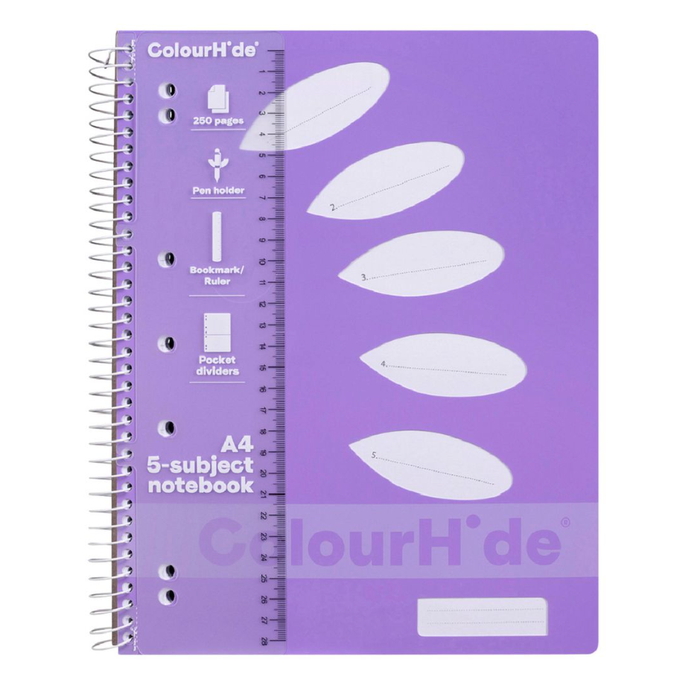 Colourhide A4 5 Subject Notebook 250 Page Assorted
