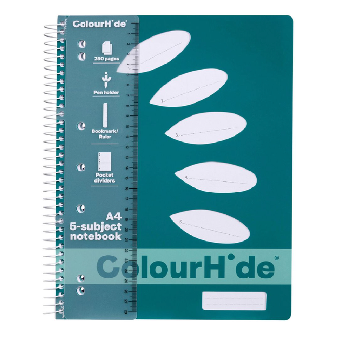 Colourhide A4 5 Subject Notebook 250 Page Assorted