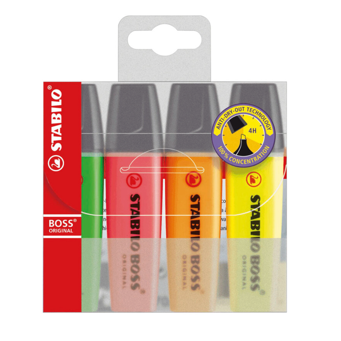 Stabilo Boss Highlighter Pack 4 Assorted