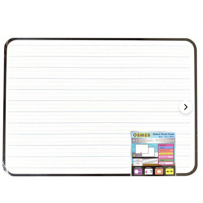 Osmer A3 Magnetic Whiteboard Plain and Dotted Thirds Double Sided With Frame