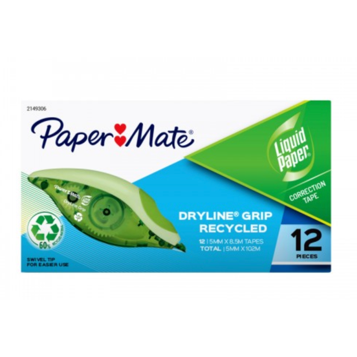 PaperMate DryLine Grip Correction Tape - 12 Pack