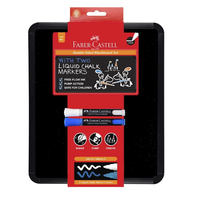 Faber Castell Double Sided Blackboard Set with 2 Liquid Chalk Markers