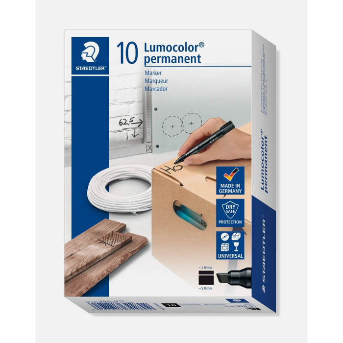 Staedtler Lumocolor Permanent Chisel Black-  Marker 10