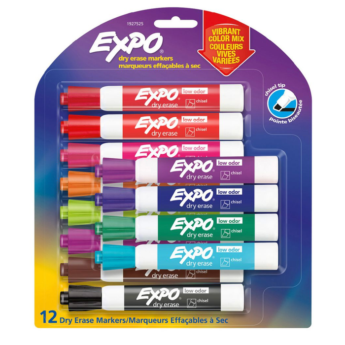 Expo Dry Erase Markers Chisel Tip Assorted Colours 12 Pack