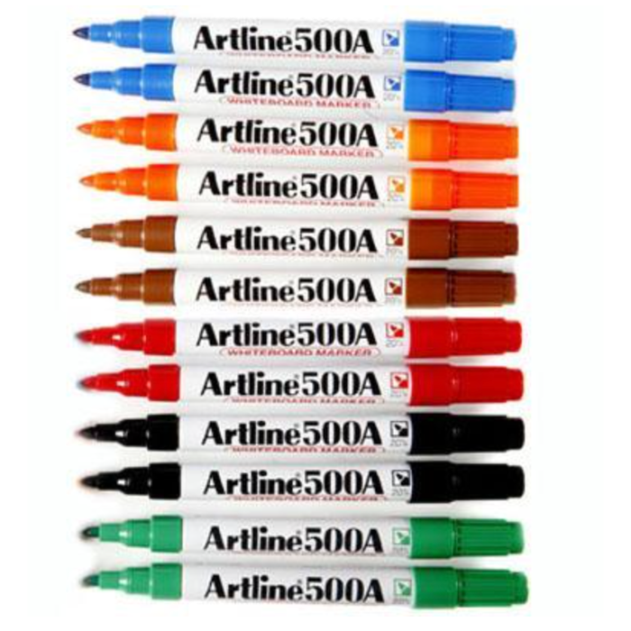 Artline 500A Whiteboard  Markers 6 Colours 12 Pack