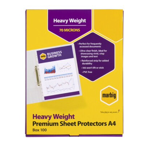 MARBIG SHEET PROTECTORS HEAVYWEIGHT A4 100PACK