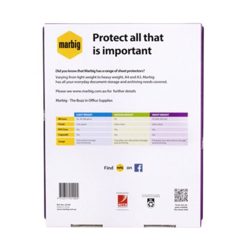 MARBIG SHEET PROTECTORS HEAVYWEIGHT A4 100PACK
