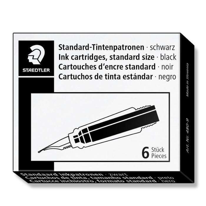 480-3 Staedtler® Refill Ink Cartridge Box of 6 (Black or Blue)