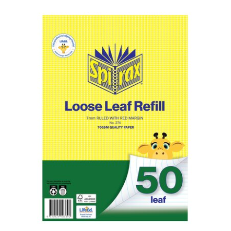 SPIRAX LOOSE LEAF REFILLS A4 7mm