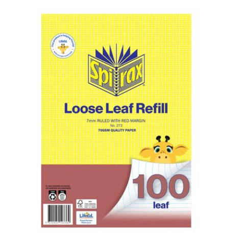 SPIRAX LOOSE LEAF REFILLS A4 7mm