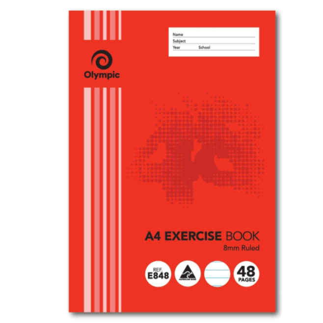 Olympic Exercise Book A4 48 Pages 8mm Feint Ruled Stapled