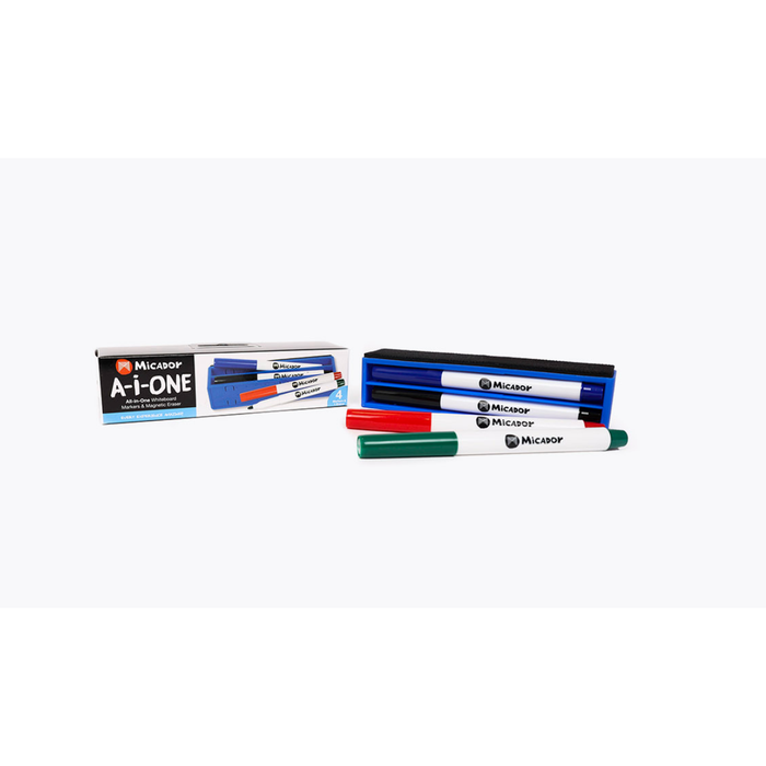 Micador All in One Whiteboard Marker & Magnetic Eraser - 4 Pack