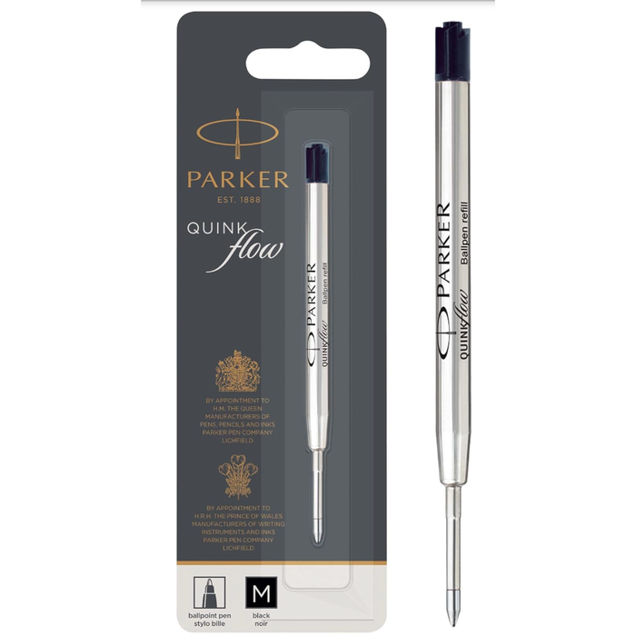 Parker Quink Flow Ballpoint Refill- Medium Black Noir