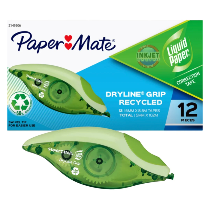 PaperMate DryLine Grip Correction Tape - 12 Pack