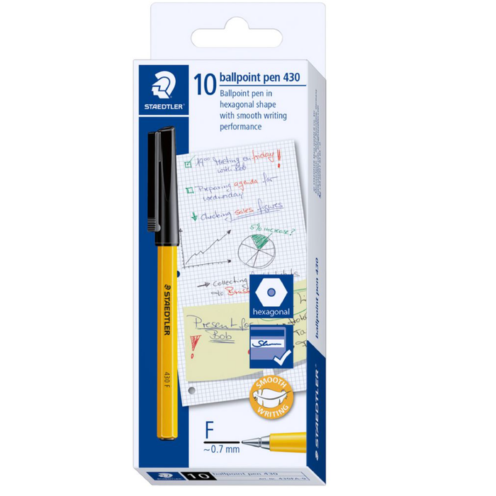 Staedtler Ballpoint Pen 430F 0.7mm Black - 10 Pack