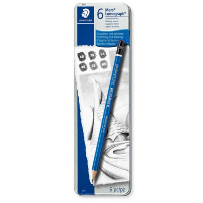 Staedtler 6 Mars Lumograph Drawing Pencils 6 Piece Tin