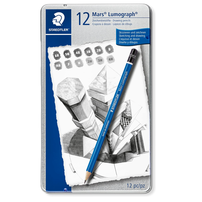 Staedtler 12 Mars Lumograph Drawing Pencils 12pc Tin