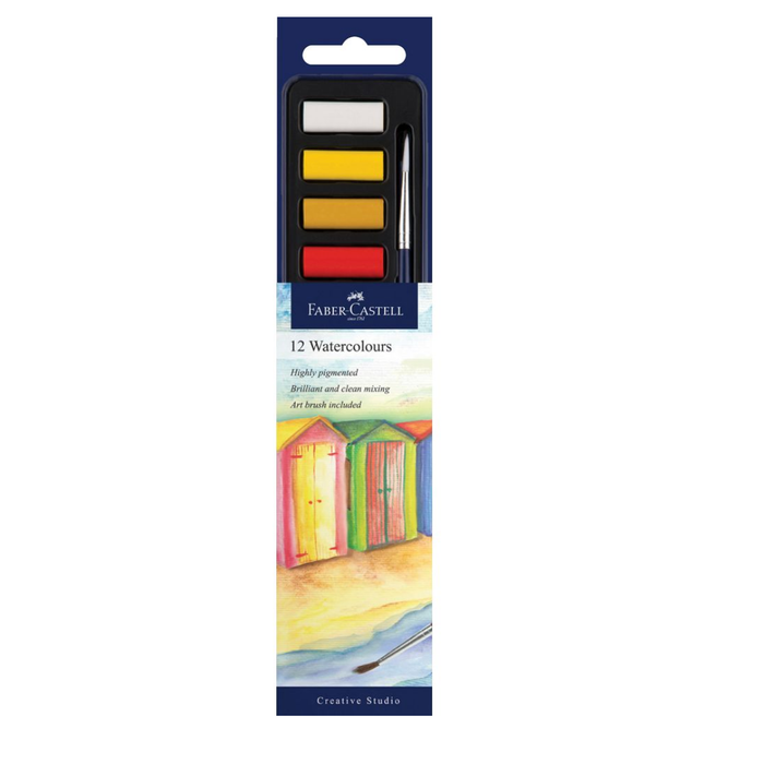 Faber-Castell 12 Watercolours Pans + Paintbrush