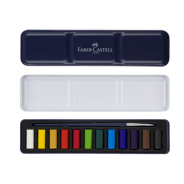 Faber-Castell 12 Watercolours Pans + Paintbrush