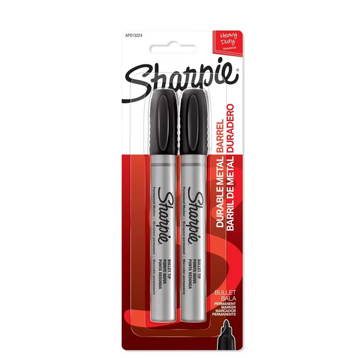Sharpie Bullet Tip Permanent Marker Heavy Duty Metal Barrel Black - Pack of 2