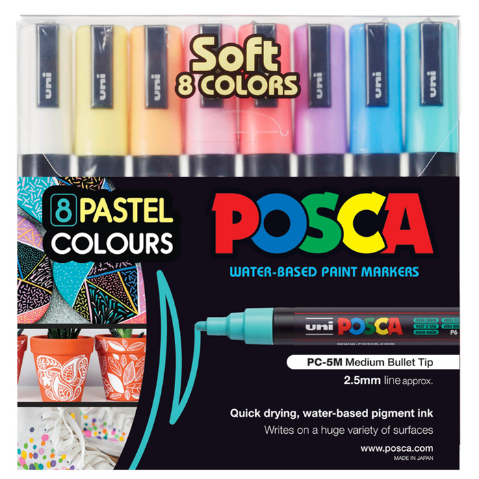 Uni Posca Paint Marker Bullet Tip 2.5mm - 8 Pastel Colours (5M)