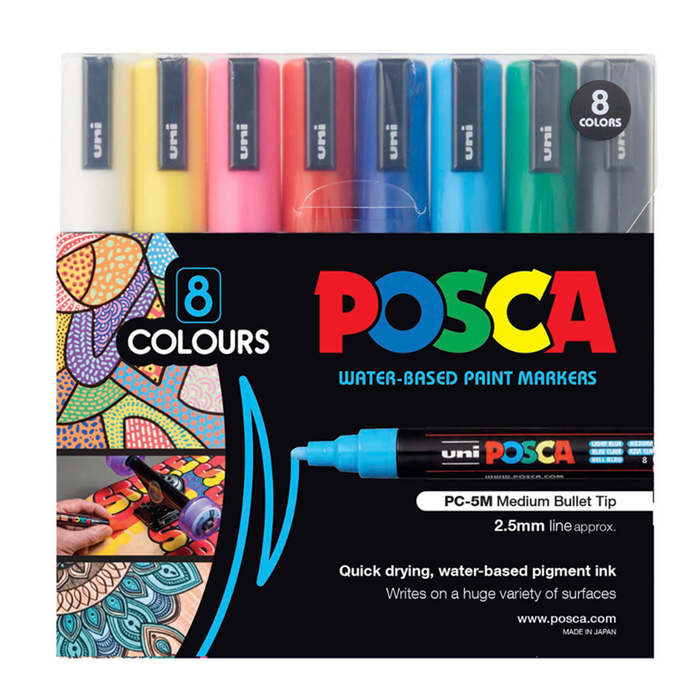 Uni Posca Paint Marker Bullet Tip 2.5mm - 8 Colours (5M)