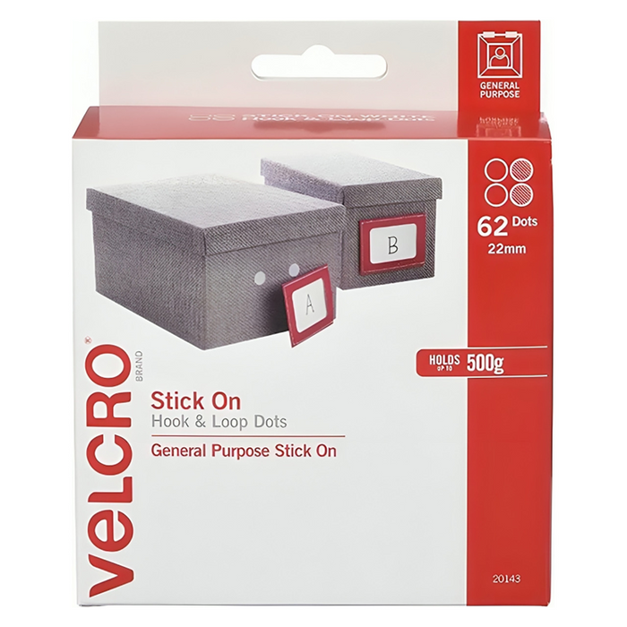 Osmer Dispenser Box Velcro Brand Dots Hook & Loop - White