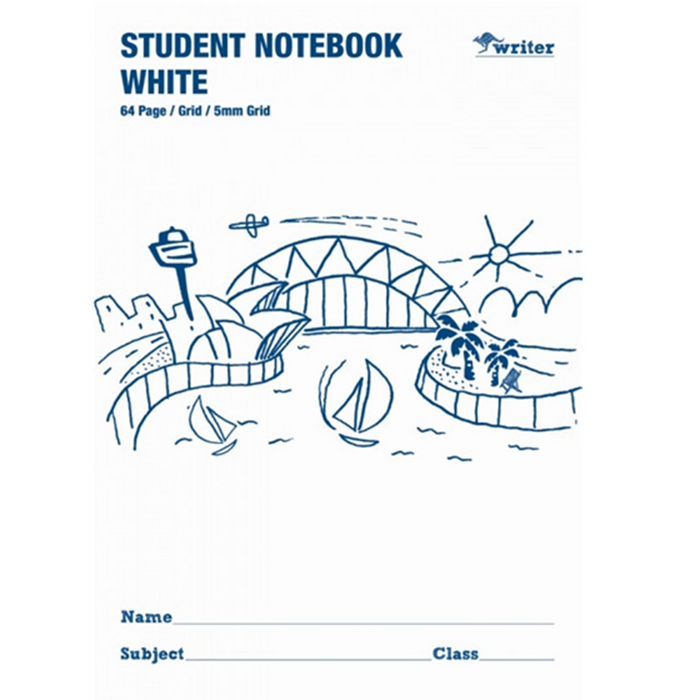 Writer Student Notebook Grid 5mm White Pack - 64 Pages