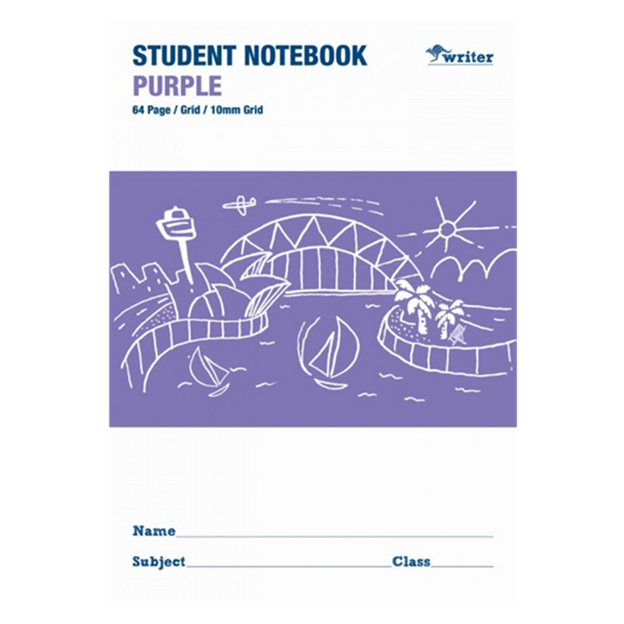 Writer Student Notebook Grid 10mm Purple Pack - 64 Pages