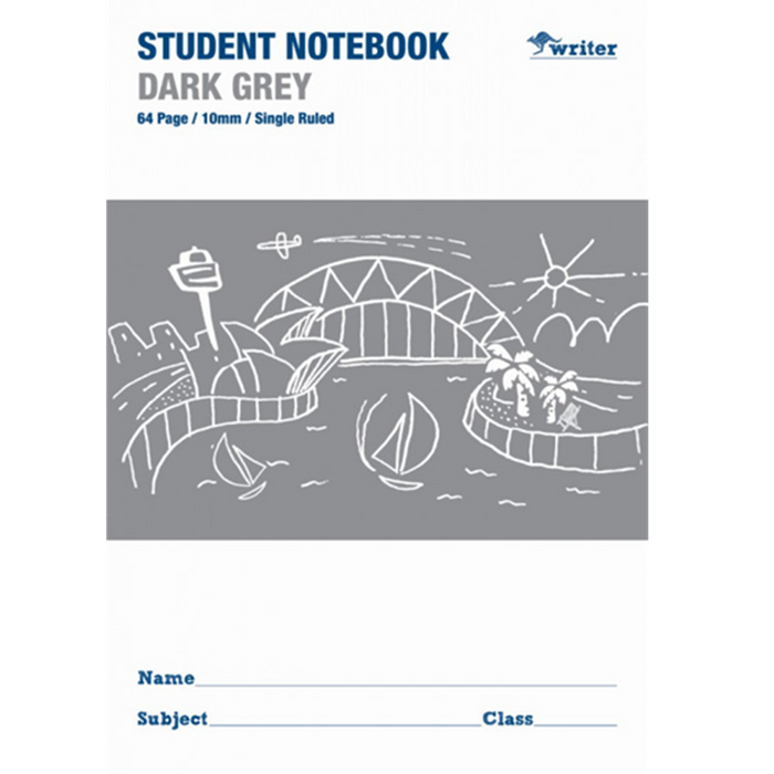 Writer Dark Grey 10mm Single Ruled Student Notebook - 64 Pages