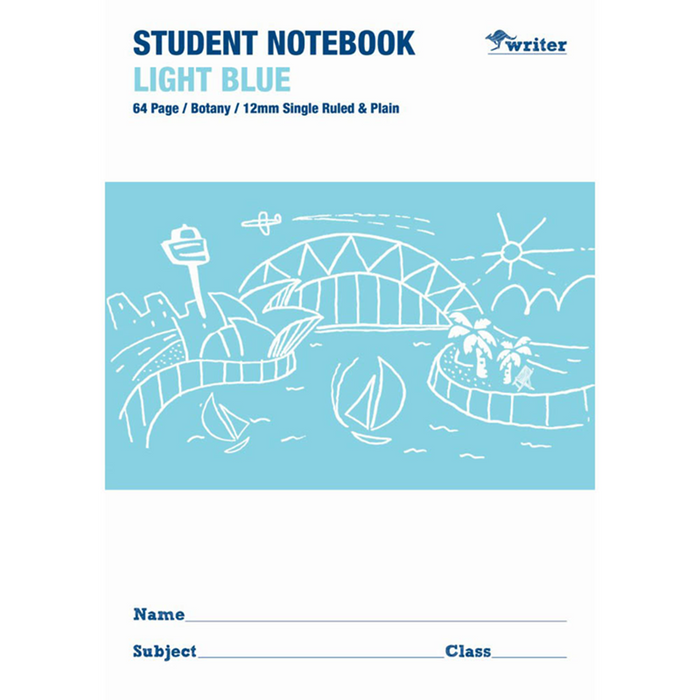 Writer Light Blue 12mm Single Ruled Student Notebook - 64 Pages