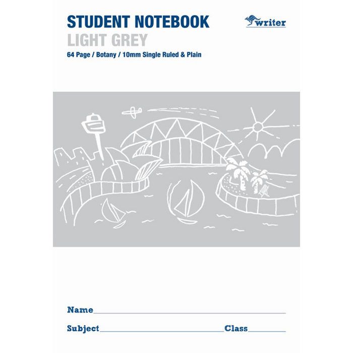 Writer Light Grey 10mm Single Ruled Student Notebook - 64 Pages