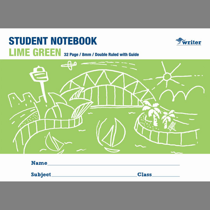 Writer Lime Green 8mm Double Ruled Student Notebook - 32 Pages