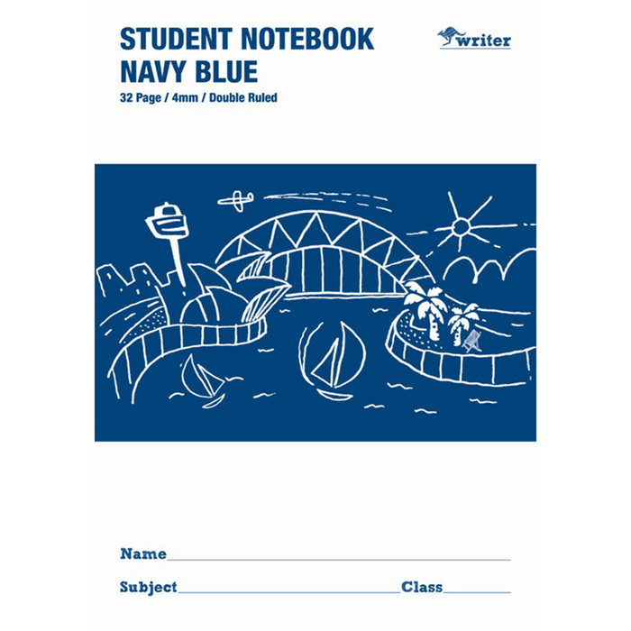 Writer Navy Blue 4mm Double Ruled Student Notebook - 32 Pages