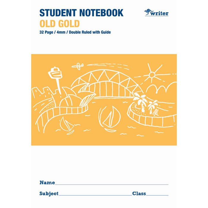 Writer Old Gold 4mm Double Ruled Student Notebook - 32 Pages