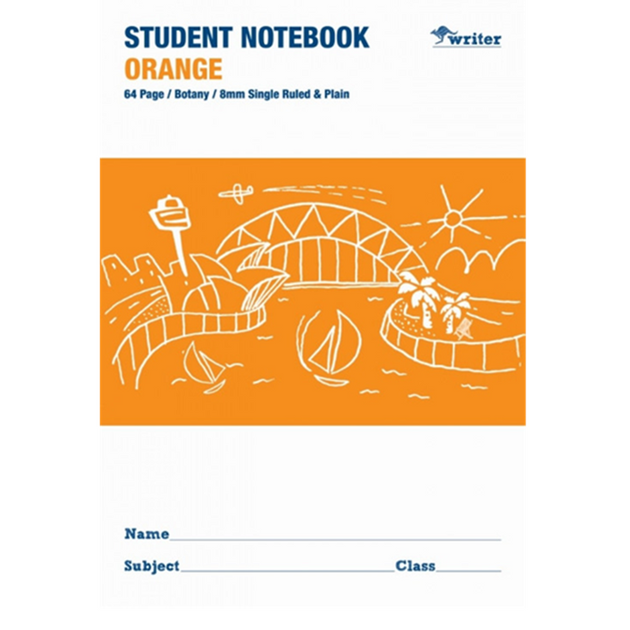 Writer Orange 8mm Single Ruled Student Notebook - 64 Pages