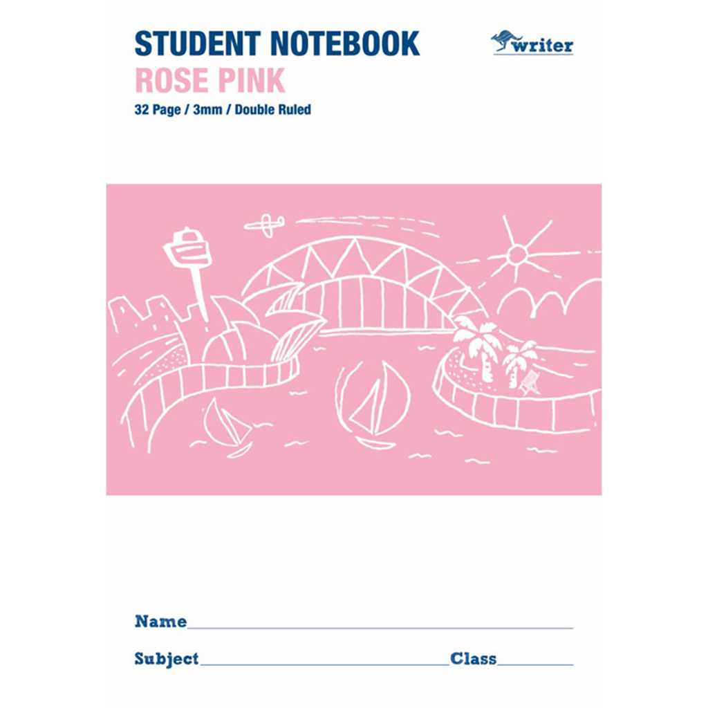 Writer Rose Pink 3mm Double Ruled Student Notebook - 32 Pages ...