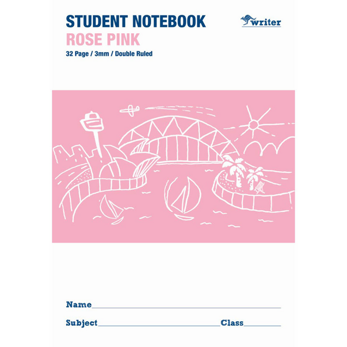 Writer Rose Pink 3mm Double Ruled Student Notebook - 32 Pages
