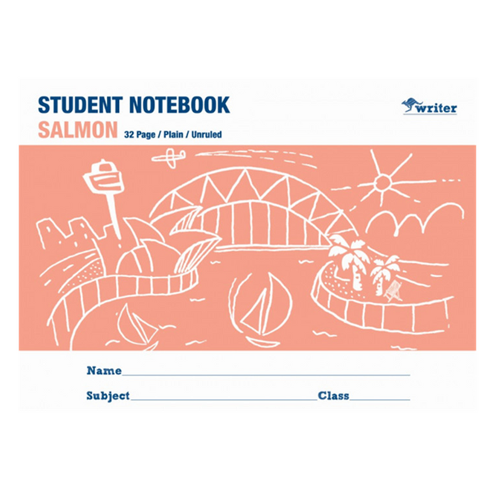 Writer Student Notebook Salmon 250 x 175mm Plain - 32 Pages