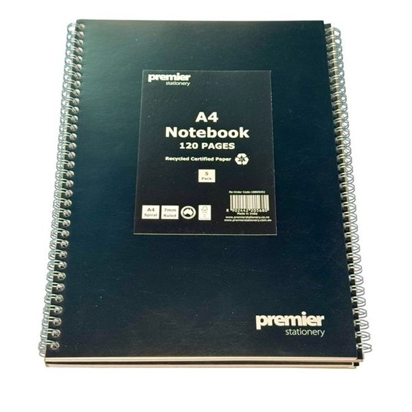 Premier A4 Spiral Notebook – 120 Pages, 7mm Ruled