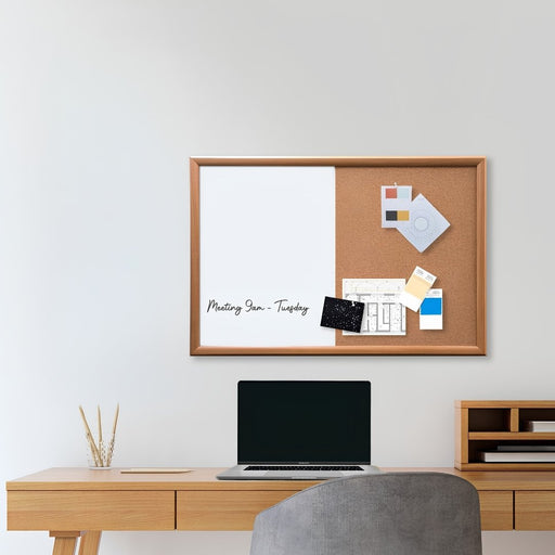 Visionchart Combo Board Whiteboard Corkboard Oak Frame 900 x 600mm VCW9060