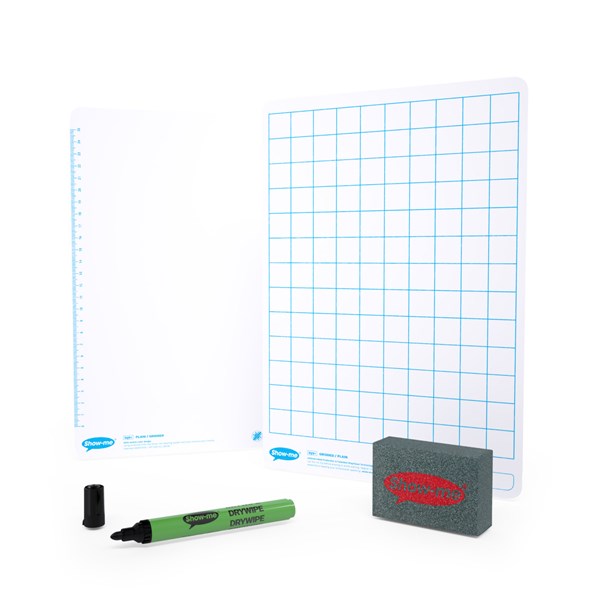 Show-Me Classpack of 35 A4 Gridded/ Plain Whiteboards with Pens, Erasers & 2 FREE Cleaners