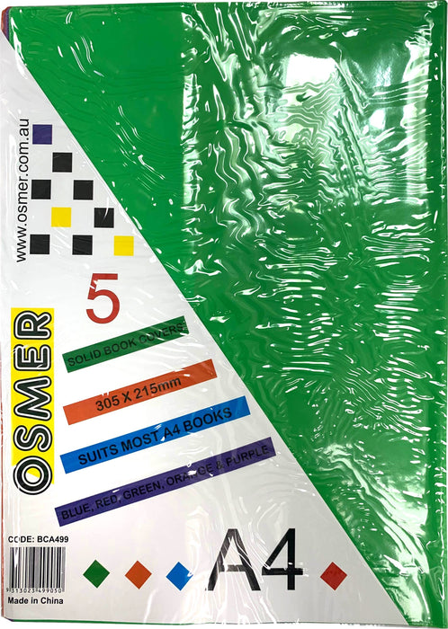 Osmer Book Cover A4 Solid Assorted - Pack of 5