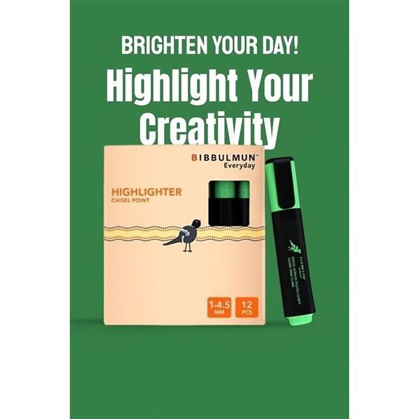 BIBBULMUN Everyday Highlighter – Chisel Point (Green, Pack of 12)