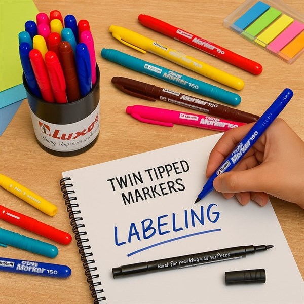 Luxor Twin Tipped Permanent Marker – 40pcs Assorted Colours per Cup Holder Pack
