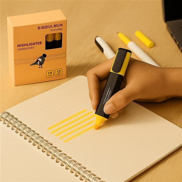 BIBBULMUN Everyday Highlighter – Chisel Point – Yellow – 12 Pcs Pack