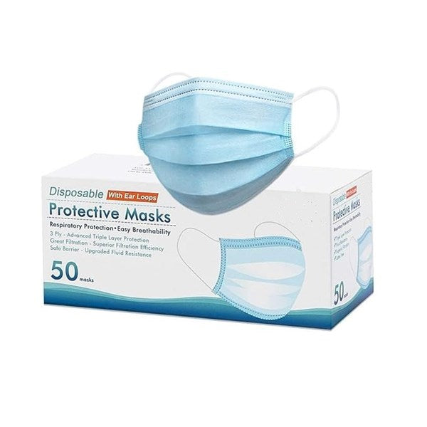 3 Ply Disposable Protective Face Masks – Pack of 50 (With Ear Loops) Buy in Multiples of 50 masks