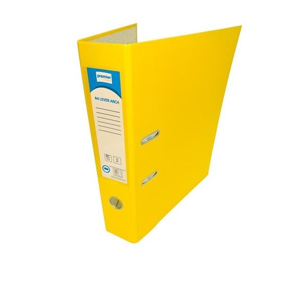 Premier Lever Arch File – FC Size, 75mm Spine, Yellow