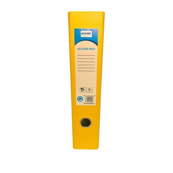 Premier Lever Arch File – FC Size, 75mm Spine, Yellow
